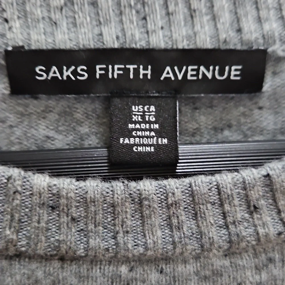Saks Fifth Avenue Black Label Gray Merino Wool Blend Mens Crew Neck Sweater XL
